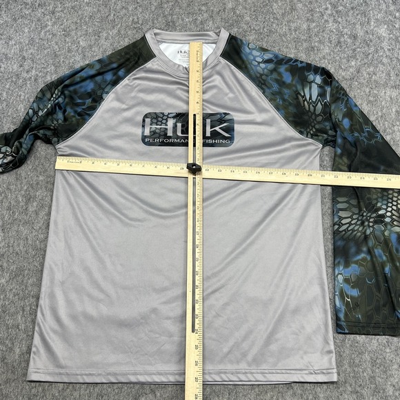 Huk Performance Fishing Shirt Mens M Gray Camo Raglan Long Sleeve Top Outdoors - Picture 12 of 16